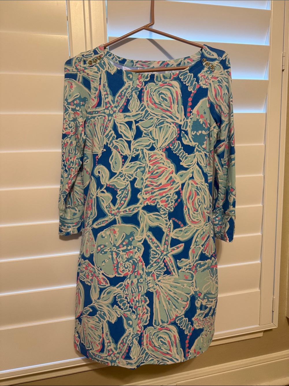 Lilly Pulitzer Teal Sea Life Shift Dress with Mint and Pink Accents